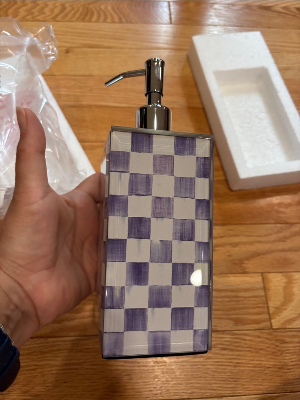 Mackenzie - Childs Checkered glass Soap Dispenser - violet check